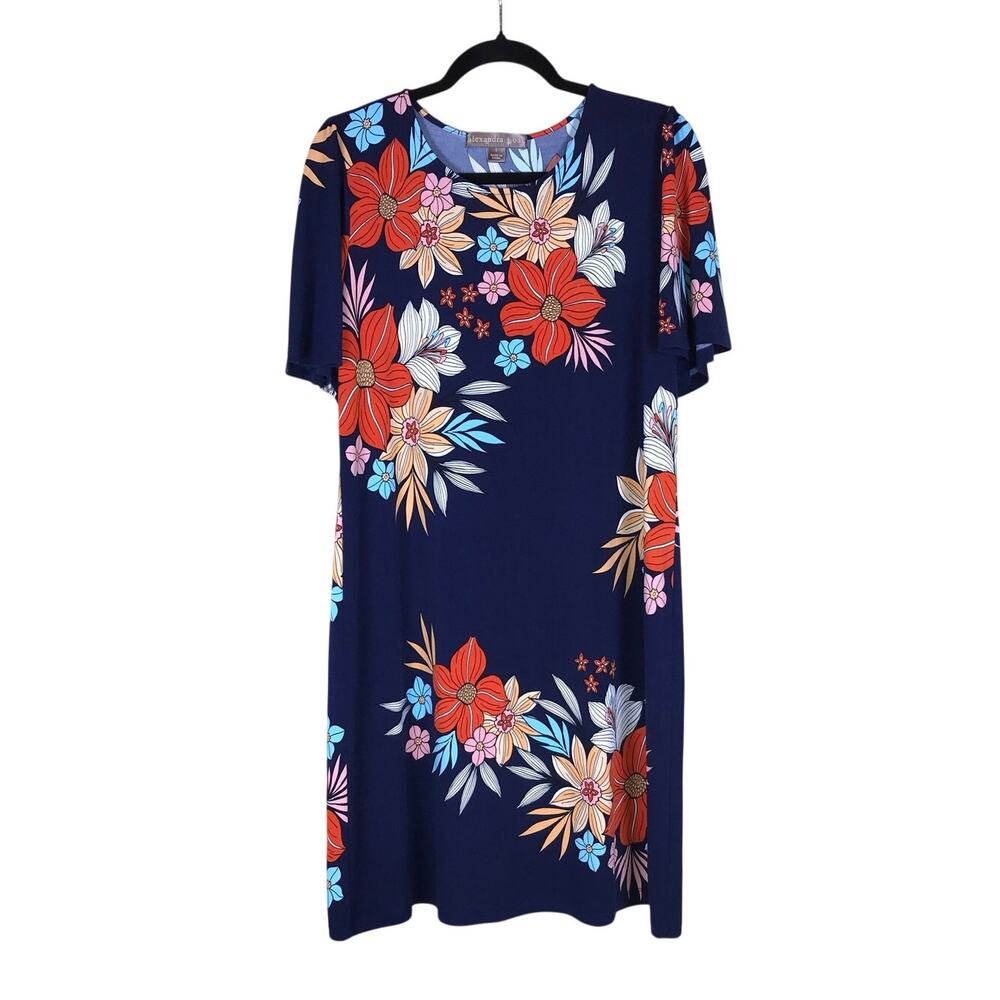 Alexandra + Oak Dress Women’s Large Navy Floral Short Sleeve Summer Casual